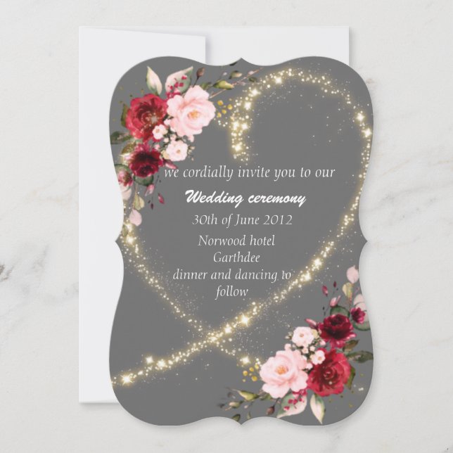 corazón burdeos floral y purpurina, invitación a l (Anverso)