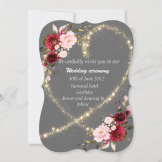 corazón burdeos floral y purpurina, invitación a l