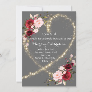corazón burdeos floral y purpurina, invitación a l