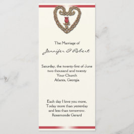 Corazón celta con programa de boda rosa roja