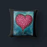Corazón Cojín decorativo Rosa Azul Azul Negro Cute<br><div class="desc">Un corazón rosa chunky y caprichoso,  con un rizo rayado negro sobre un fondo azul y turquesa enmarañado con luces blancas.</div>