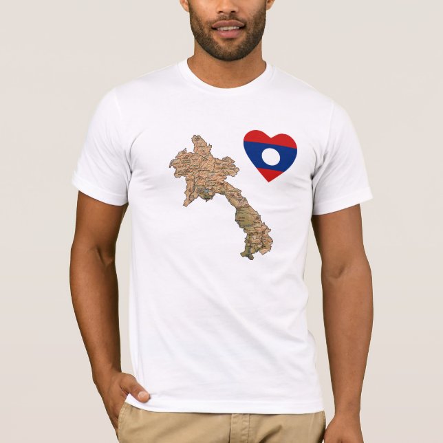 Corazón con bandera de Laos y camiseta con mapa (Anverso)
