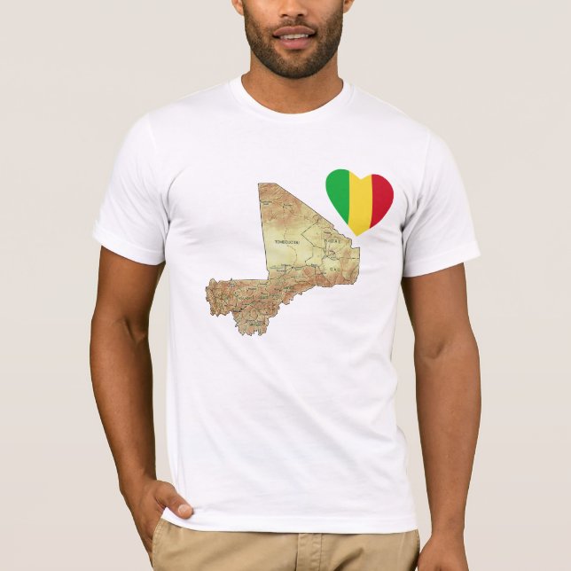 Corazón con bandera de Mali y camiseta con mapa (Anverso)