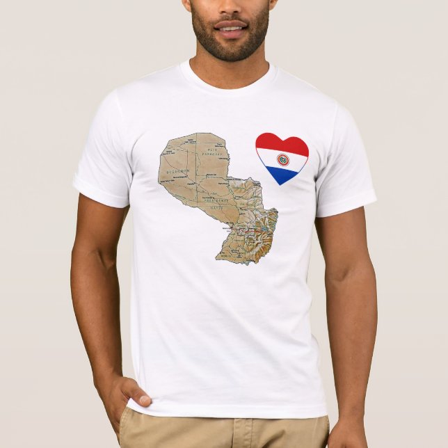 Corazón con bandera de Paraguay y mapa camiseta (Anverso)
