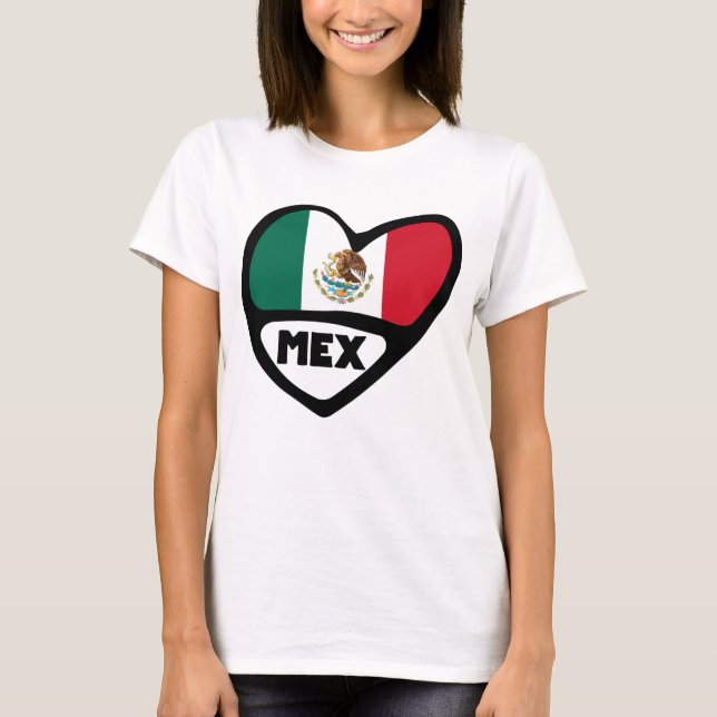 Corazón con bandera del código de México, camiseta (Anverso)