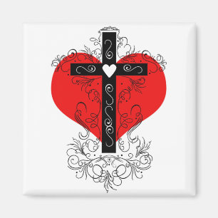 Corazón con cruz floreada imán