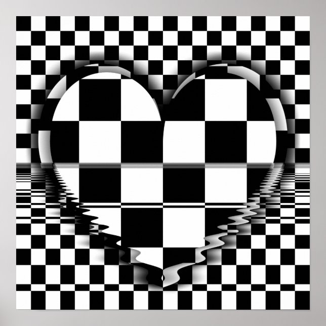 Corazón controlado Op arte negro y blanco poster (Frente)
