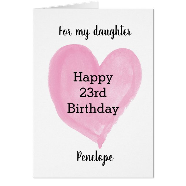 Corazón de acuarela rosa 23 cumpleaños (Frente)