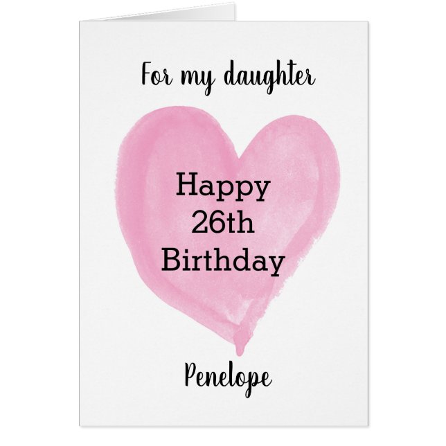 Corazón de acuarela rosa 26º cumpleaños (Frente)