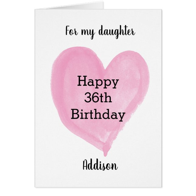 Corazón de acuarela rosa 36 cumpleaños (Frente)