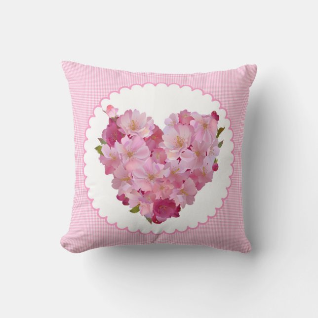 Corazón de almohada con flor de jerez rosa (Anverso)