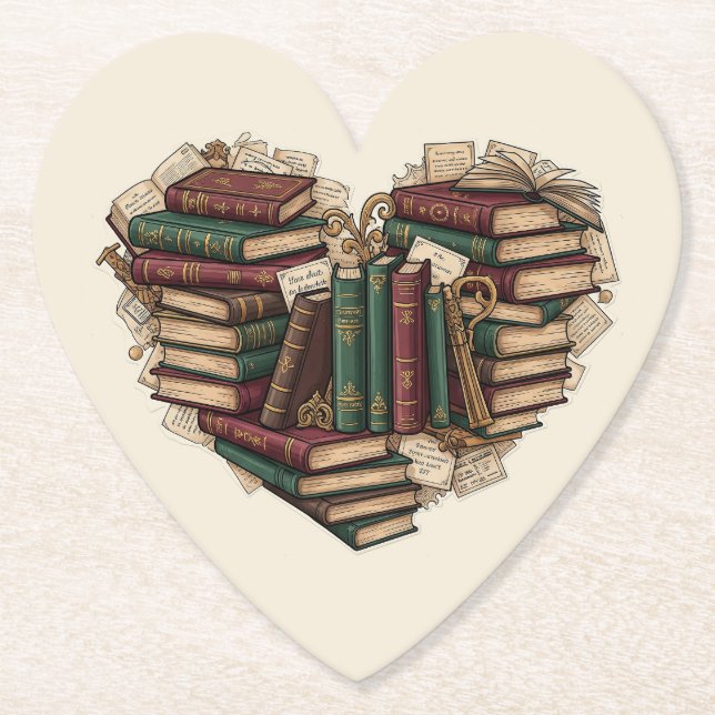 Corazón de Amante de Libros Posavasos de Papel (Anverso)