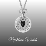 Corazón de amor negro y gris Reloj de collar<br><div class="desc">Regalo de Reloj de collar. Con un corazón de amor negro y números de reloj en un fondo gris.</div>