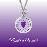 Corazón de amor oscuro y morado claro Reloj de col<br><div class="desc">Regalo de Reloj de collar. Con un corazón de amor morado y números de reloj en un fondo morado más claro.</div>