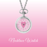 Corazón de amor oscuro y rosa claro Reloj de colla<br><div class="desc">Regalo de Reloj de collar. Con un corazón de amor rosa y números de reloj en un fondo rosa más claro.</div>