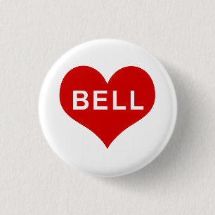 Corazón de amor rojo botón BELL NAME