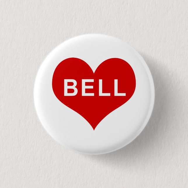 Corazón de amor rojo botón BELL NAME (Anverso)