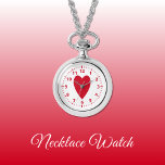 Corazón de amor rojo Reloj de collar<br><div class="desc">Regalo de Reloj de collar. Con un corazón de amor rojo y números de reloj en un fondo blanco.</div>