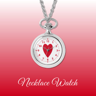 Corazón de amor rojo Reloj de collar