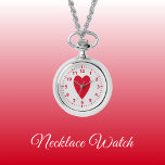 Corazón de amor rojo y gris Reloj de collar<br><div class="desc">Regalo de Reloj de collar. Con un corazón de amor rojo y números de reloj en un fondo gris.</div>