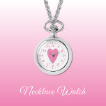 Corazón de amor rosa Reloj de collar<br><div class="desc">Regalo de Reloj de collar. Con un corazón de amor rosa y números de reloj en un fondo blanco.</div>
