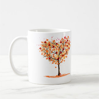 Corazón de árbol de otoño, taza de árbol, hojas de