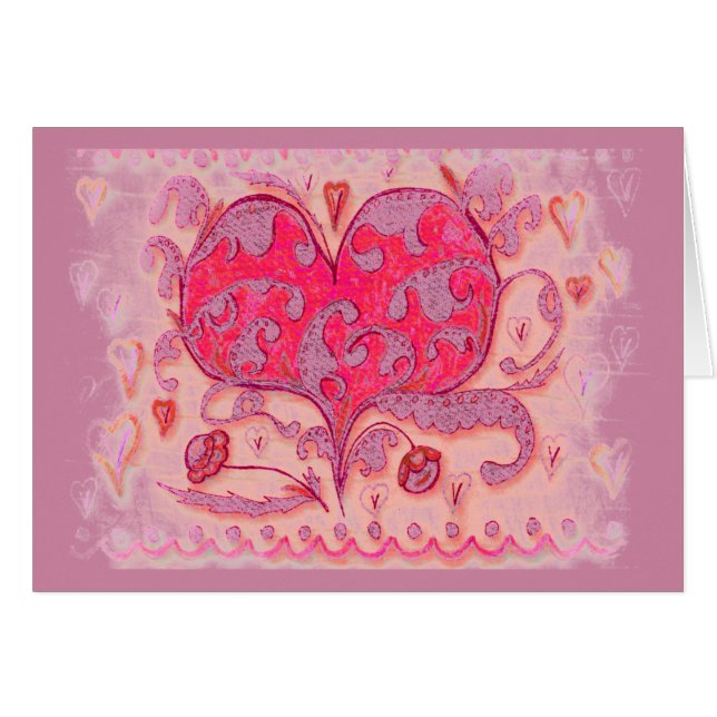 Corazón de arte popular con hojas y flores (Anverso (Horizontal))