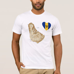 Corazón de bandera de Barbados + Mapa camiseta