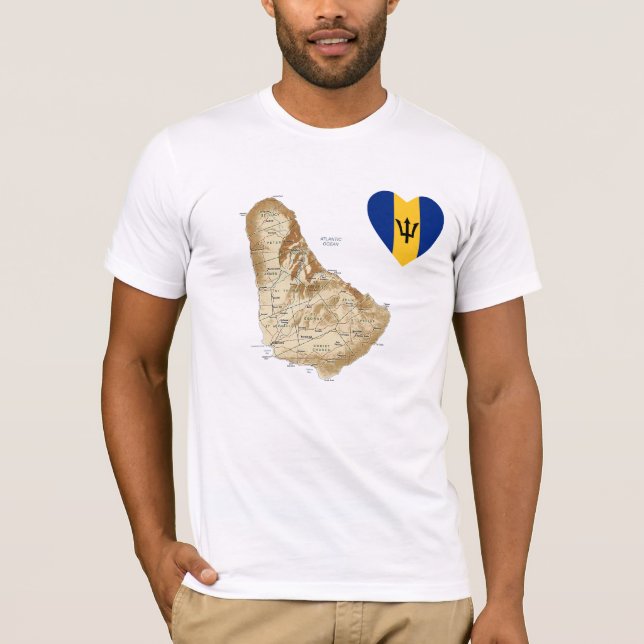 Corazón de bandera de Barbados + Mapa camiseta (Anverso)