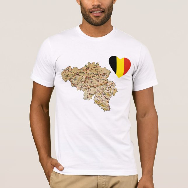 Corazón de bandera de Bélgica y camiseta de mapa (Anverso)
