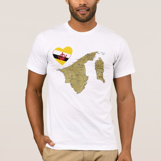 Corazón de bandera de Brunéi y camiseta de mapa (Anverso)