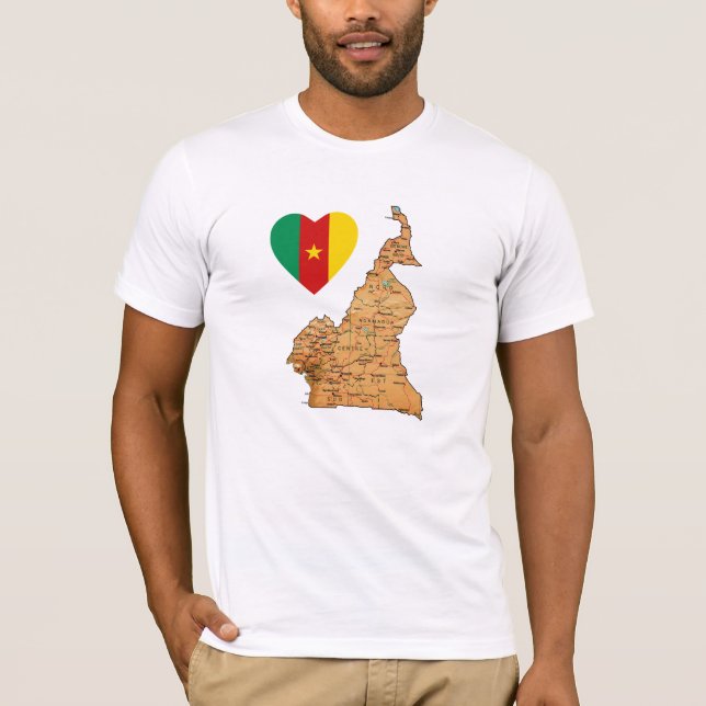 Corazón de bandera de Camerún y mapa camiseta (Anverso)