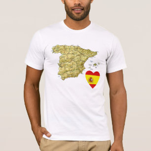 Corazón de bandera de España y camiseta de mapa