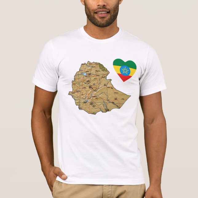 Corazón de bandera de Etiopía y camiseta de mapa (Anverso)