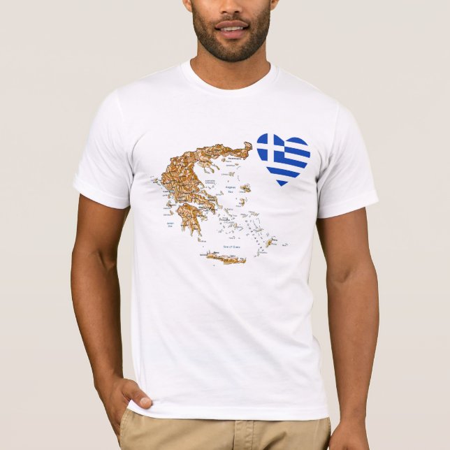 Corazón de bandera de Grecia y camiseta de mapa (Anverso)