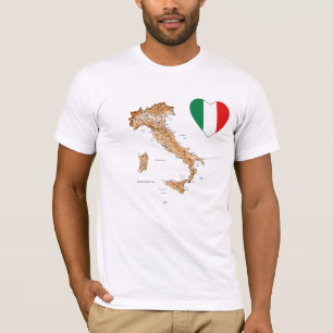 Corazón de bandera de Italia y camiseta de mapa