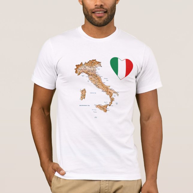 Corazón de bandera de Italia y camiseta de mapa (Anverso)