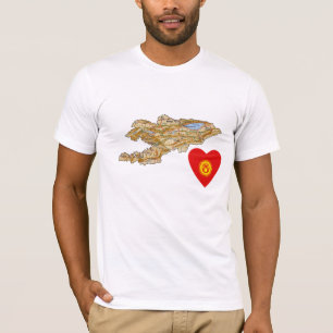 Corazón de bandera de Kirguistán y camiseta de map