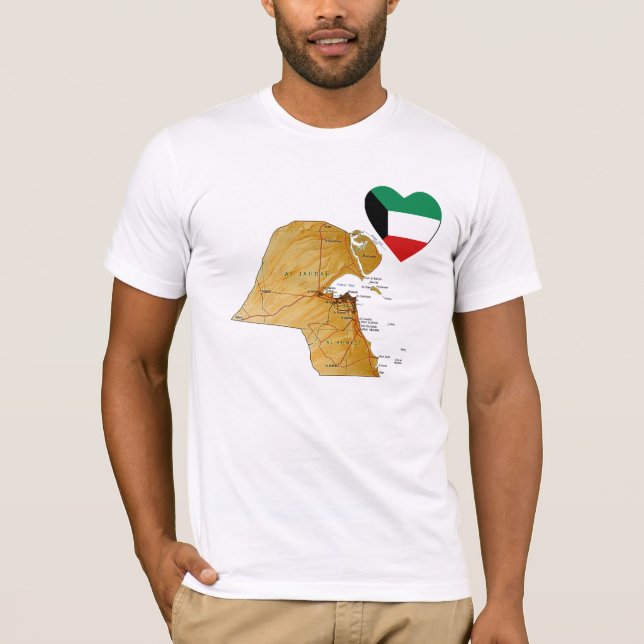 Corazón de bandera de Kuwait y camiseta de mapa (Anverso)