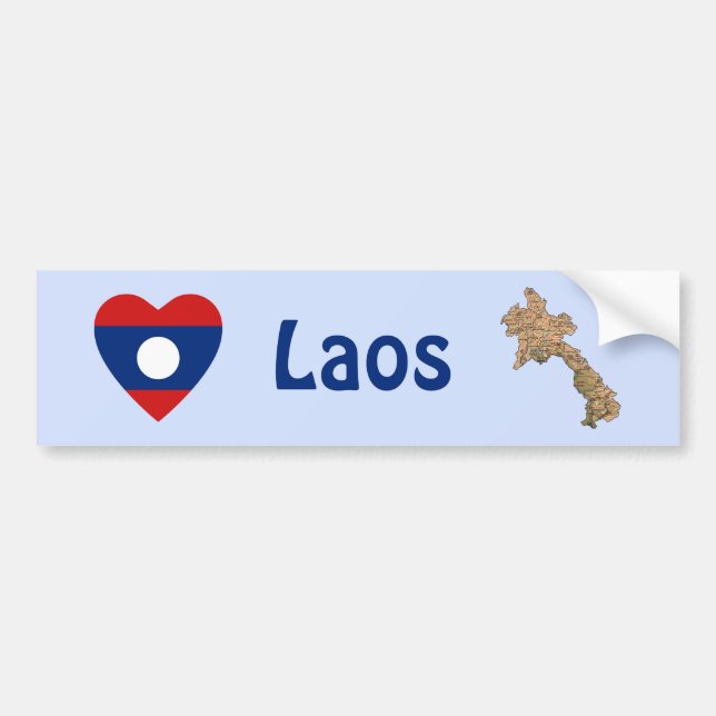 Corazón de bandera de Laos + Pegatina de parachoqu (Frente)