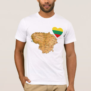 Corazón de bandera de Lituania y camiseta de mapa