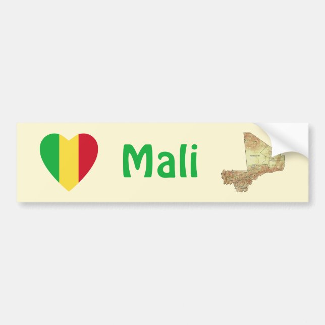 Corazón de bandera de Mali + Pegatina de parachoqu (Frente)