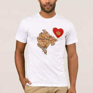 Corazón de bandera de Montenegro y camiseta de map