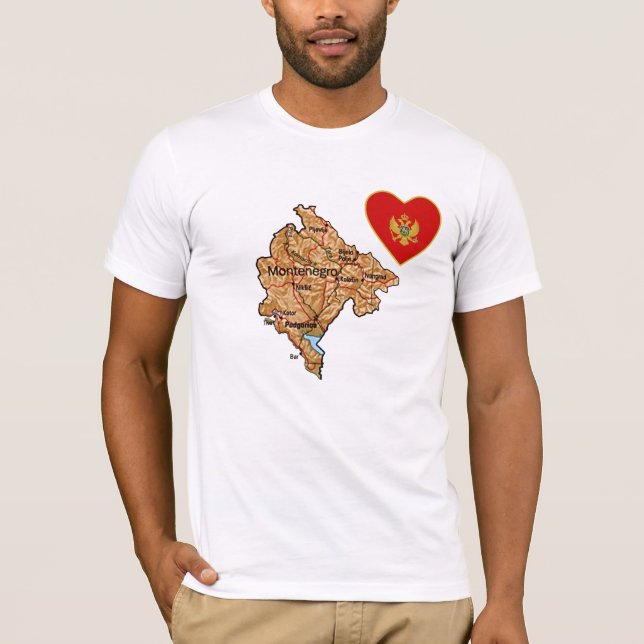 Corazón de bandera de Montenegro y camiseta de map (Anverso)