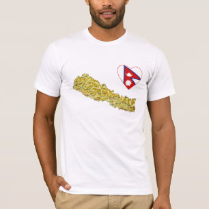 Corazón de bandera de Nepal y camiseta de mapa