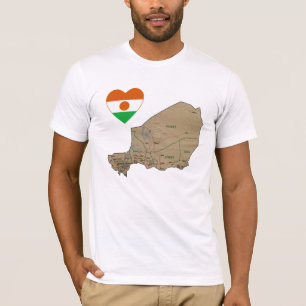 Corazón de bandera de Níger y mapa camiseta