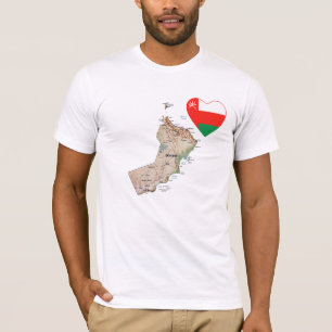 Corazón de bandera de Omán y camiseta de mapa