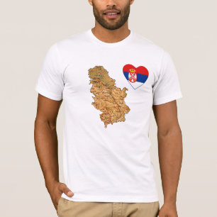 Corazón de bandera de Serbia y mapa camiseta