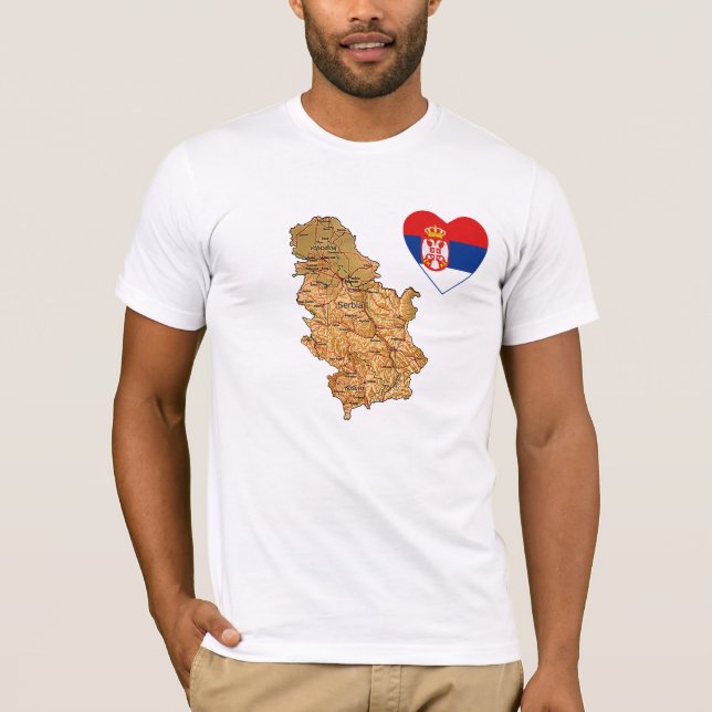 Corazón de bandera de Serbia y mapa camiseta (Anverso)