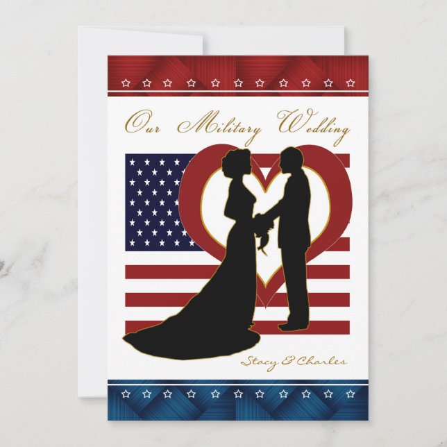 Corazón de bandera de silueta de invitación a boda (Anverso)